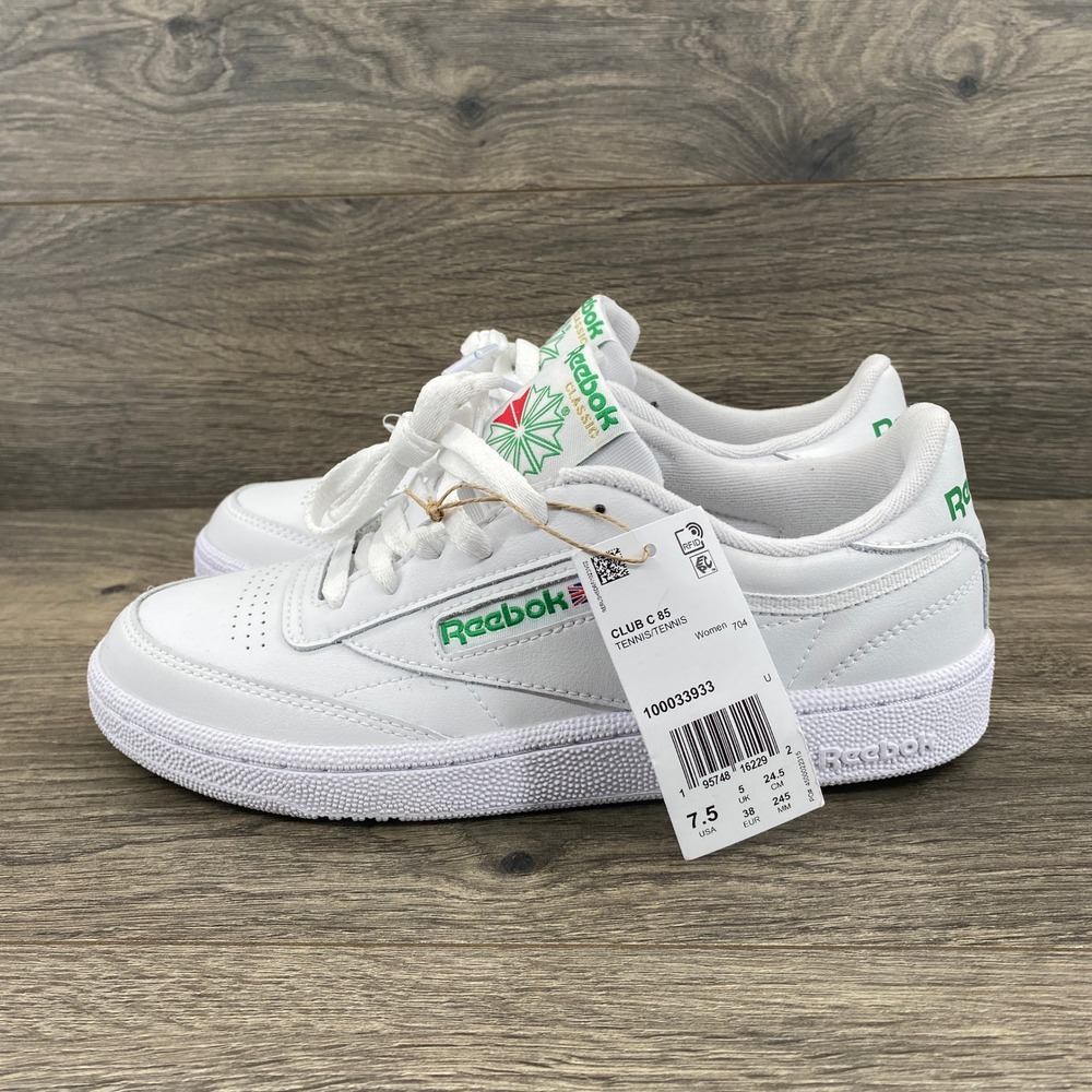 Reebok Club C 85 Sneaker Women 7.5 White Green Leather Low Top Tennis Shoe